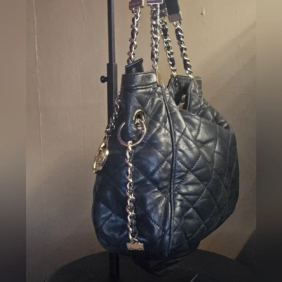 Michael Kors Susannah Black Quilted Leather Shoulder Bag with Chain Straps - Picture 8 of 16